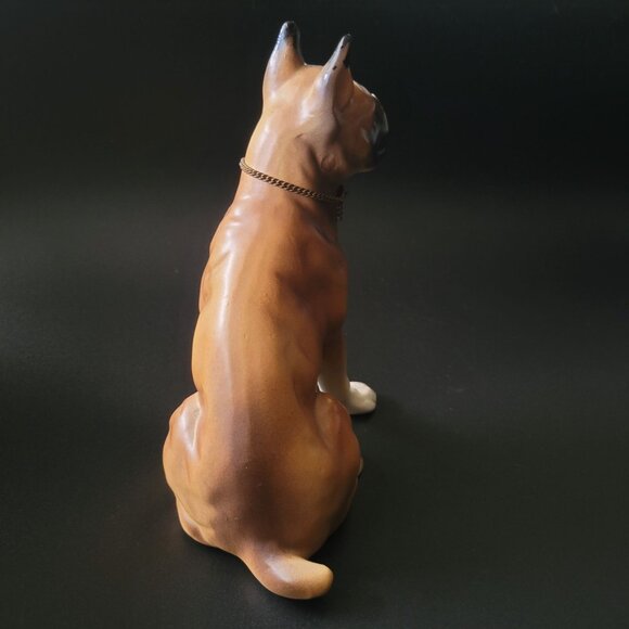 Vintage Sitting Boxer Dog Figurine Tan & Black with Chain Collar 5.75" - Picture 4 of 8